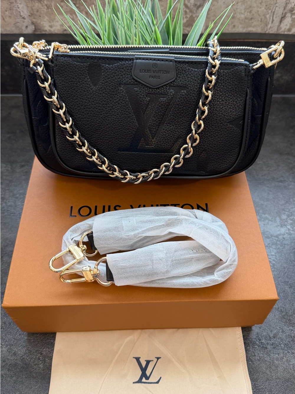 LV Black Embossed Multi Pochette